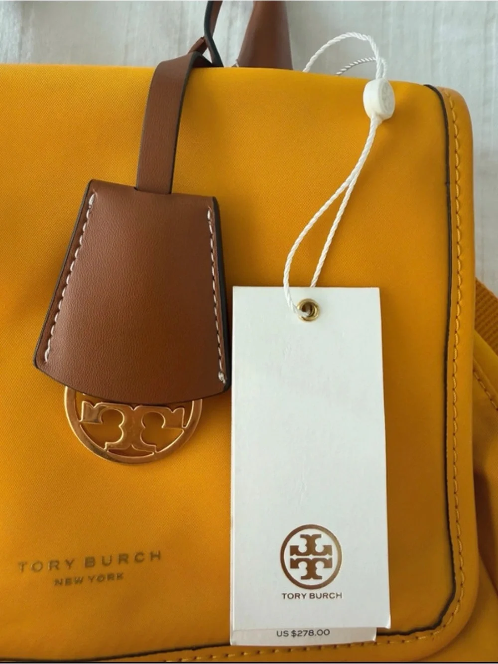 Tory Burch Mustard Yellow Buckle Pocket Backpack